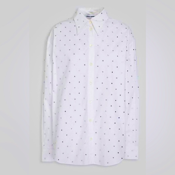 RABANNE Women’s White Crystal Embellished Cotton Poplin Shirt Sz 38 Reg $995
